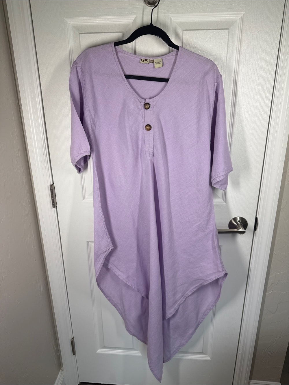 IntheMix lavender handkerchief hem linen tunic dress with back slit O/S